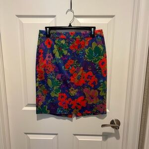 J. Crew Floral Pencil Skirt in Blue, Red & Green